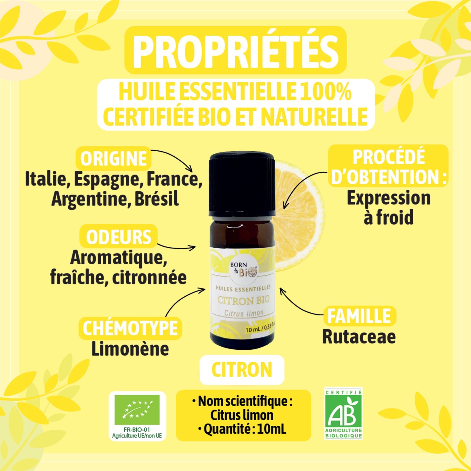 Huile essentielle Citron Certifiée Bio
